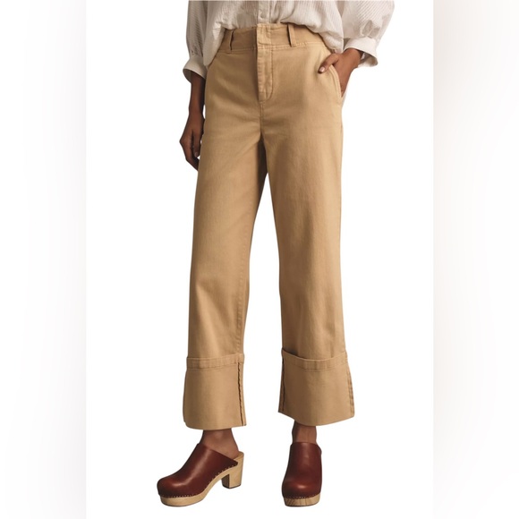 Anthropologie Pants - Pilcro Anthropologie Womens 28 Relaxed Cuffed Pants Khaki Wide Leg High Rise Tan